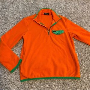 POLO RALPH LAUREN Fleece Medium 1/4 Zip Pullover Sweatshirt Orange Green